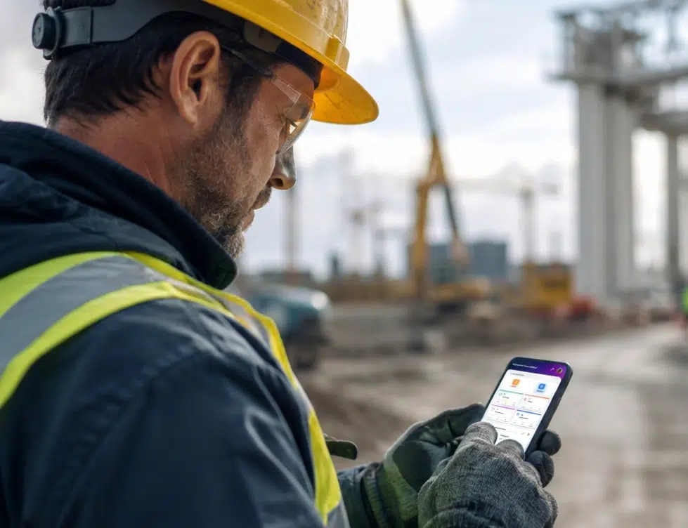 Construction worker using Operate on a mobile device